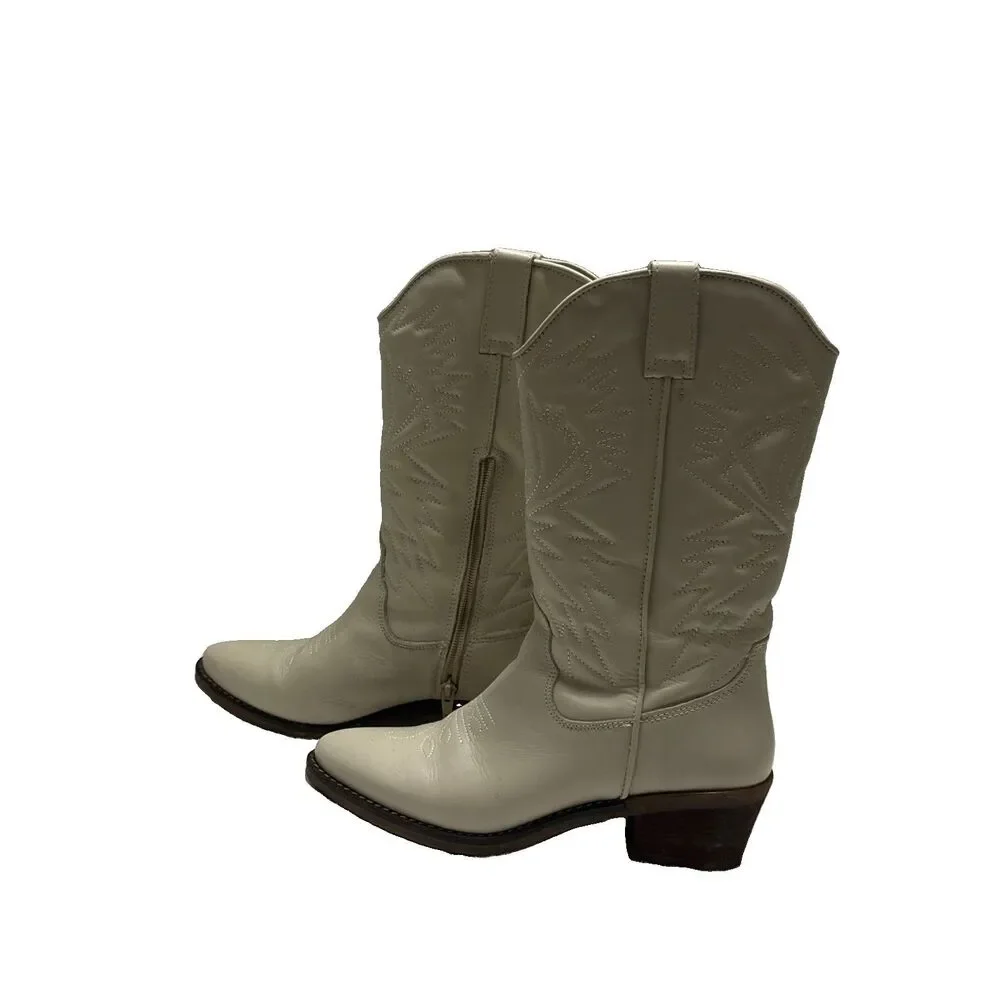 Steve Madden Windie Cowboy Boots 9 M Western Ivory Leather Prep Boho